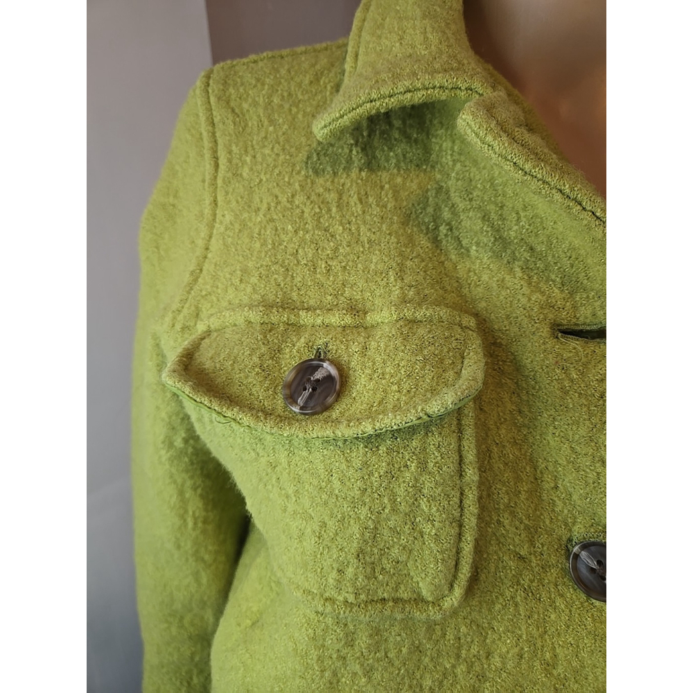 Joie Cropped Fuzzy Wool Blend Jacket Lime Green Boxy Button Front M - Picture 8 of 11